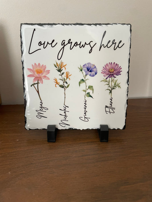 Custom birth flower slate