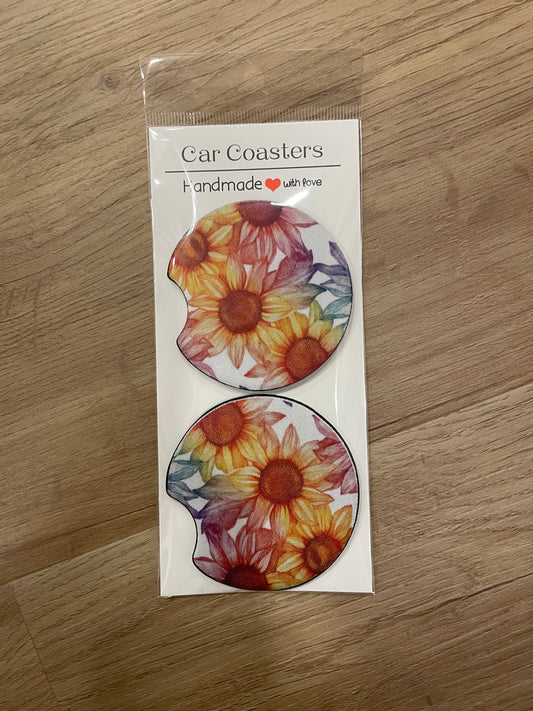 Rainbow sunflower car coaster